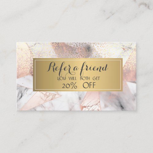 Trendy Rose Gold Geometric Marble Referral Card