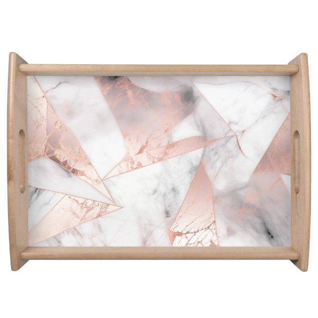 Trendy Rose Gold Geometric Marble  Serving Tray (Front)