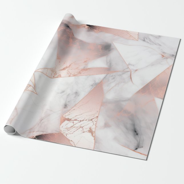 Trendy Rose Gold Geometric Marble  Wrapping Paper (Unrolled)