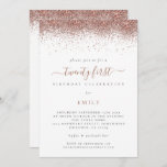 Trendy Rose Gold Glitter 21st Birthday Party Invitation<br><div class="desc">Trendy Rose Gold Glitter 21st Birthday Party. Available digitally and printed. A border of rose gold faux glitter is at the top on each side,  and Twenty first is in a handwriting style script. Easily personalise the text to your own details.</div>