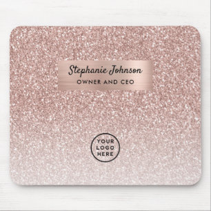 Trendy Rose Gold Glitter Boss Lady CEO Logo Mouse Pad