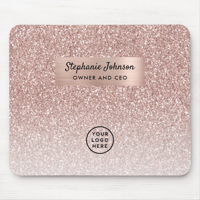 Trendy Rose Gold Glitter Boss Lady CEO Logo Mouse Pad (Front)