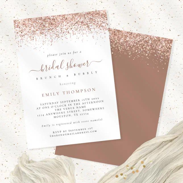 Trendy Rose Gold Glitter Bridal Shower Invitation Zazzle