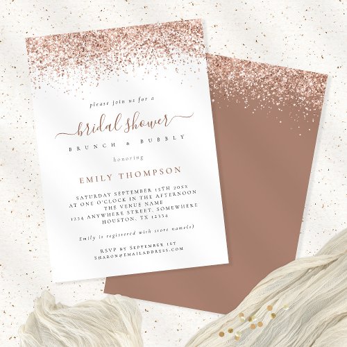 Trendy Rose Gold Glitter Bridal Shower Invitation