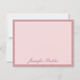 Trendy Rose Gold Glitter Calligraphed Professional Note Card
