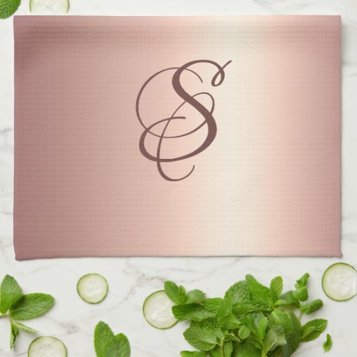 Trendy Rose Gold Glitter Drips Graphic Monogram Kitchen Towel Zazzle 5664