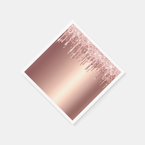 Trendy Rose Gold Glitter Drips Graphic Napkins Zazzle 0020