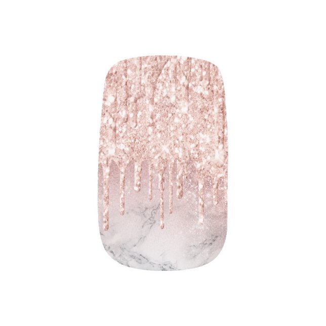 Trendy Rose Gold glitter drips marble Minx Nail Art (Left Thumb)