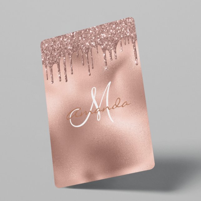 Trendy Rose Gold Glitter Drips Monogram Gift Poker Cards (Creator Uploaded)