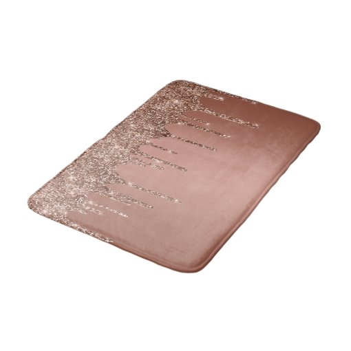 Trendy Rose Gold Glitter Drips Sparkle Bath Mat Zazzle