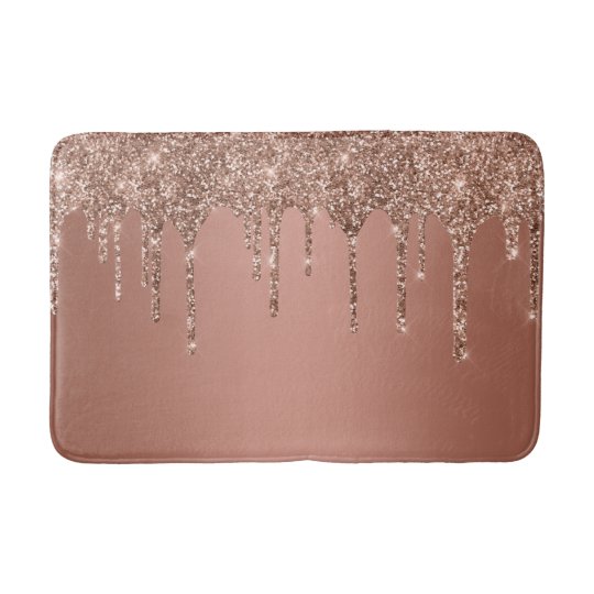 Trendy Rose Gold Glitter Drips Sparkle Bath Mat