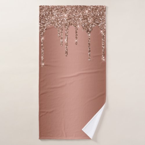 Trendy Rose Gold Glitter Drips Sparkle Bath Towel Set