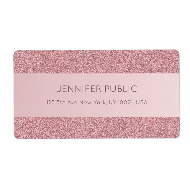 Trendy Rose Gold Glitter Elegant Template Shipping Label (Front)