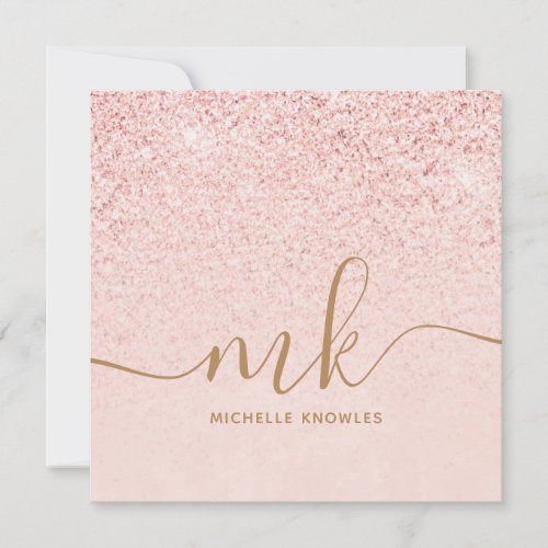 Trendy Rose Gold Glitter Fancy Initials and Name