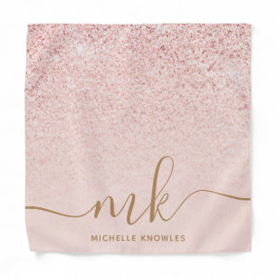 Trendy Rose Gold Glitter Fancy Initials and Name Bandana