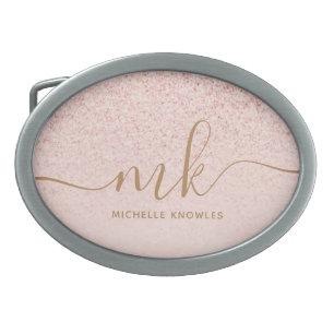 Trendy Rose Gold Glitter Fancy Initials and Name Belt Buckle