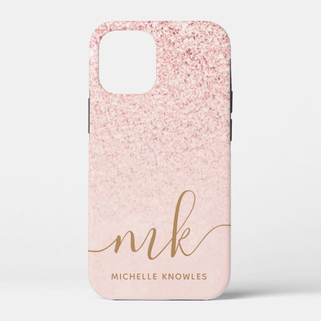 Trendy Rose Gold Glitter Fancy Initials and Name Case-Mate iPhone Case (Back)