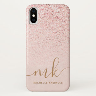 Trendy Rose Gold Glitter Fancy Initials and Name iPhone X Case