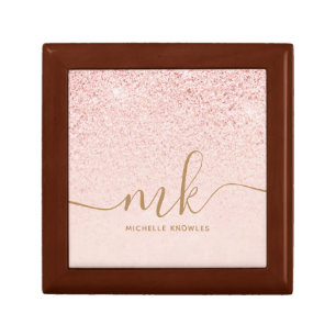 Trendy Rose Gold Glitter Fancy Initials and Name Gift Box