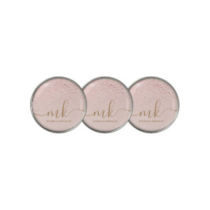 Trendy Rose Gold Glitter Fancy Initials and Name Golf Ball Marker