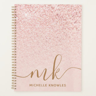 Trendy Rose Gold Glitter Fancy Initials and Name Planner