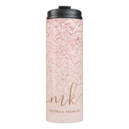 Trendy Rose Gold Glitter Fancy Initials and Name Thermal Tumbler