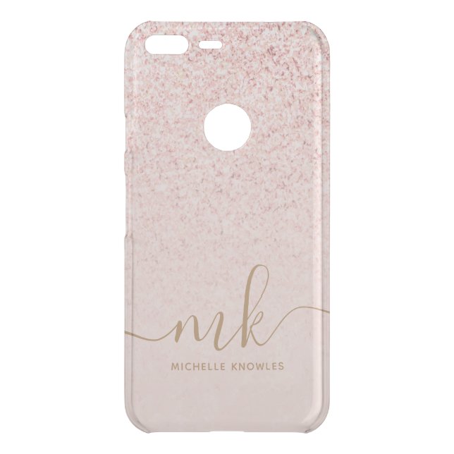 Trendy Rose Gold Glitter Fancy Initials and Name Uncommon Google Pixel XL Case (Back)