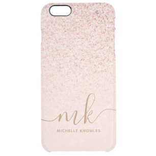 Trendy Rose Gold Glitter Fancy Initials and Name Clear iPhone 6 Plus Case