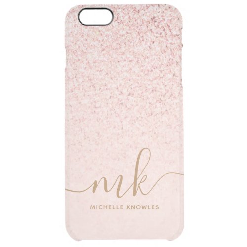 Trendy Rose Gold Glitter Fancy Initials and Name Clear iPhone 6 Plus Case