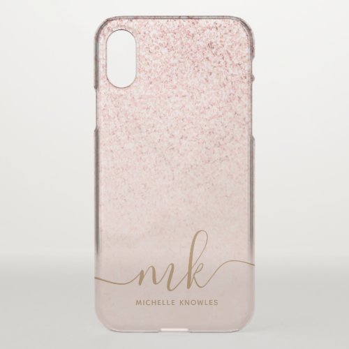 Trendy Rose Gold Glitter Fancy Initials and Name iPhone X Case