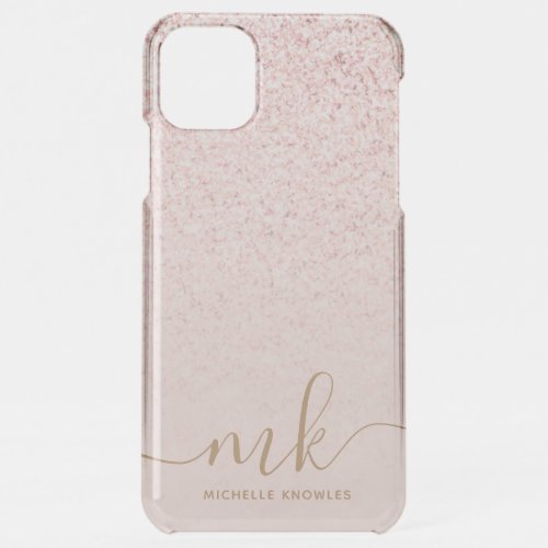 Trendy Rose Gold Glitter Fancy Initials and Name iPhone 11 Pro Max Case