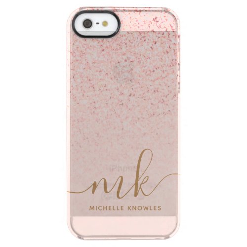 Trendy Rose Gold Glitter Fancy Initials and Name Clear iPhone SE55s Case
