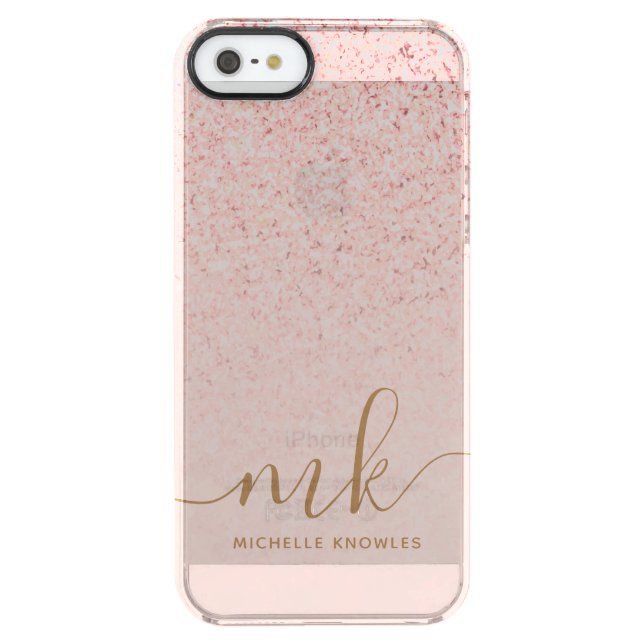 Trendy Rose Gold Glitter Fancy Initials and Name Uncommon iPhone Case (Back)