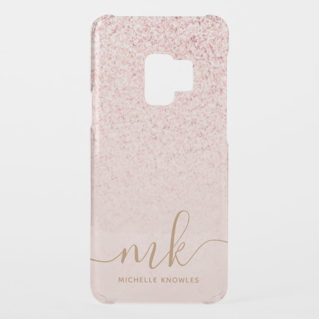 Trendy Rose Gold Glitter Fancy Initials and Name Uncommon Samsung Galaxy Case (Back)