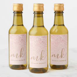 Trendy Rose Gold Glitter Fancy Initials and Name Wine Label