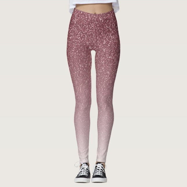 Trendy Rose Gold Glitter Girly Ombre Leggings (Front)
