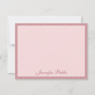 Trendy Rose Gold Glitter Handwritten Script Text Note Card