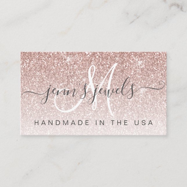 Trendy Rose Gold Glitter Jewelry Designer Business Card (Front)