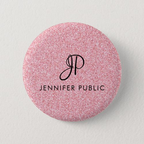 Trendy Rose Gold Glitter Look Monogrammed Template Button