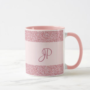 Trendy Rose Gold Glitter Look Template Monogram Mug