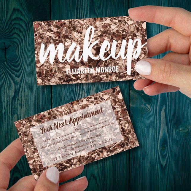 Trendy Rose Gold Glitter Makeup Artist Appointment Card (Creator Uploaded)