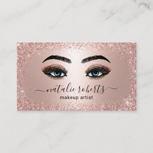 Trendy Rose Gold Glitter Makeup Artist Gold Lashes Business Card