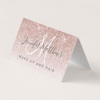 Trendy Rose Gold Glitter Makeup Artist Hair Salon Business Card by monogramgallery at Zazzle