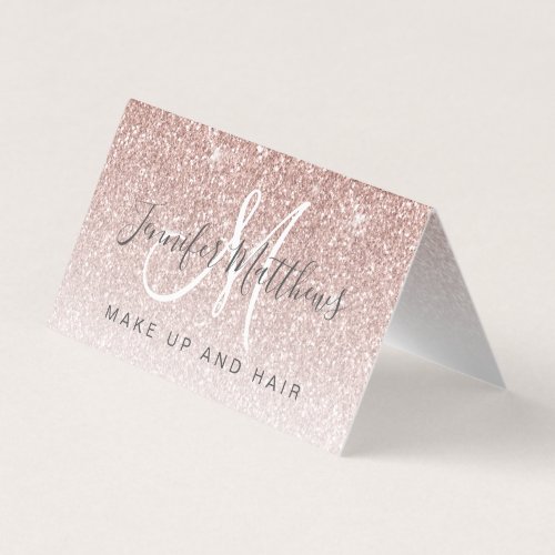 Trendy Rose Gold Glitter Makeup Artist Hair Salon Business Card