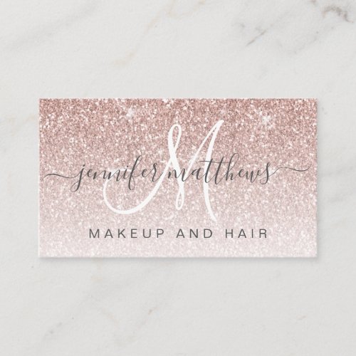 Trendy Rose Gold Glitter Makeup Artist Hair Salon Business Card