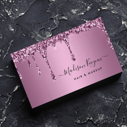 Trendy Rose Gold Glitter Makeup Artist Hair Salon  Business Card