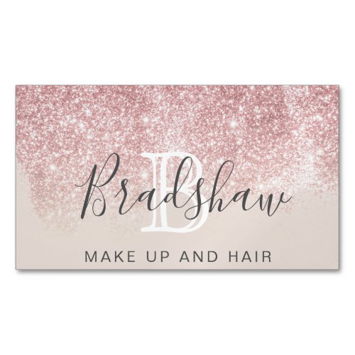 Trendy Rose Gold Glitter Makeup Artist Hair Salon  Business Card Magnet