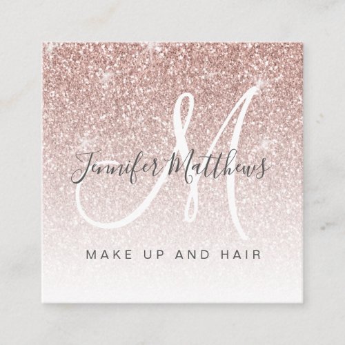 Trendy Rose Gold Glitter Makeup Artist Hair Salon Square Business Card