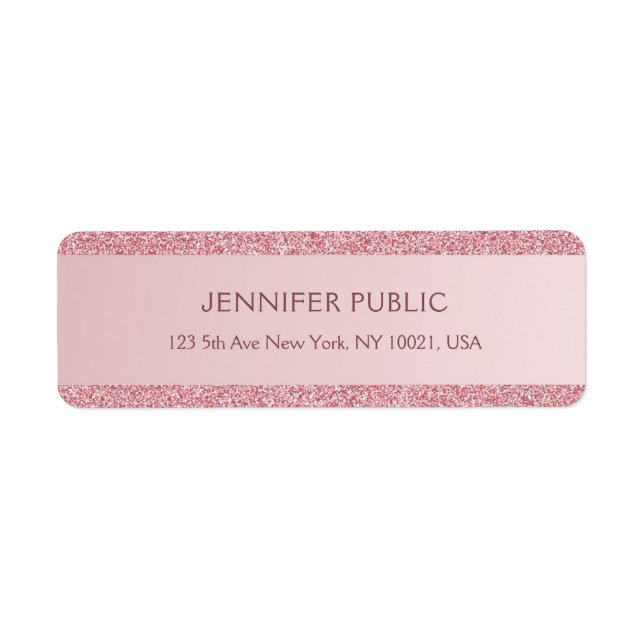 Trendy Rose Gold Glitter Modern Return Address Label (Front)