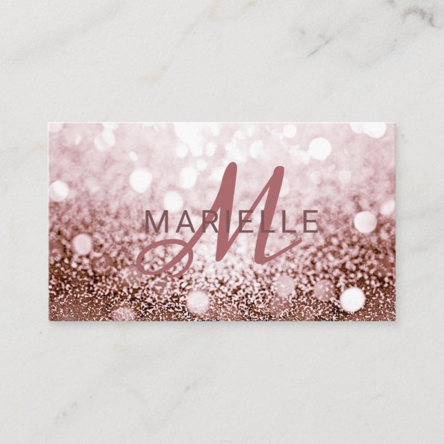 Trendy rose Gold Glitter Monogram Business Card (Front)